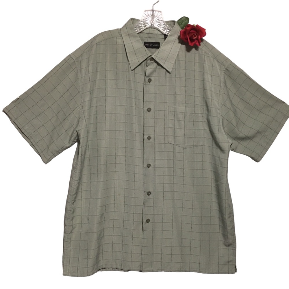 MB Studio Short Sleeve Button Up Shirt Green Black XL LIKE NEW